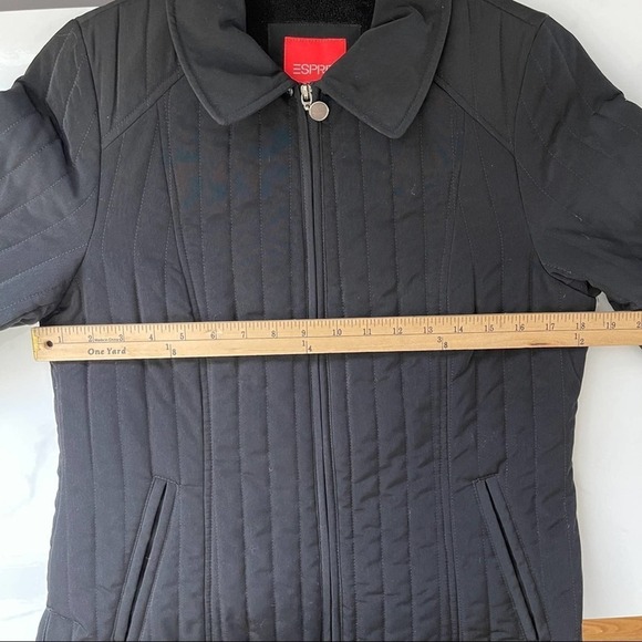 Esprit Black Quilted Jacket Womens Medium Full Zip‎ Faux Fur Fleeced Lined Coat - Picture 6 of 7